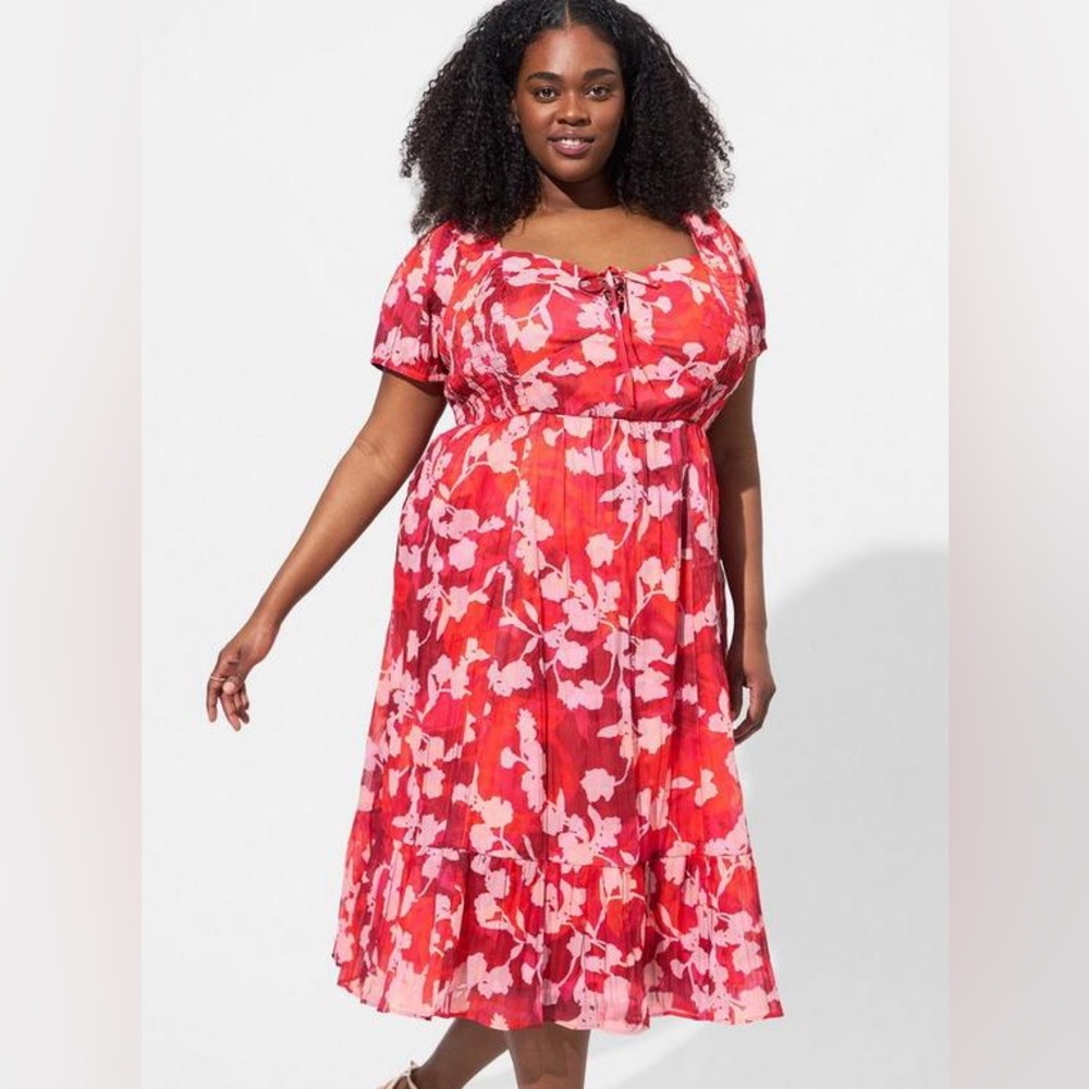 torrid Red and Pink Floral Midi Dress